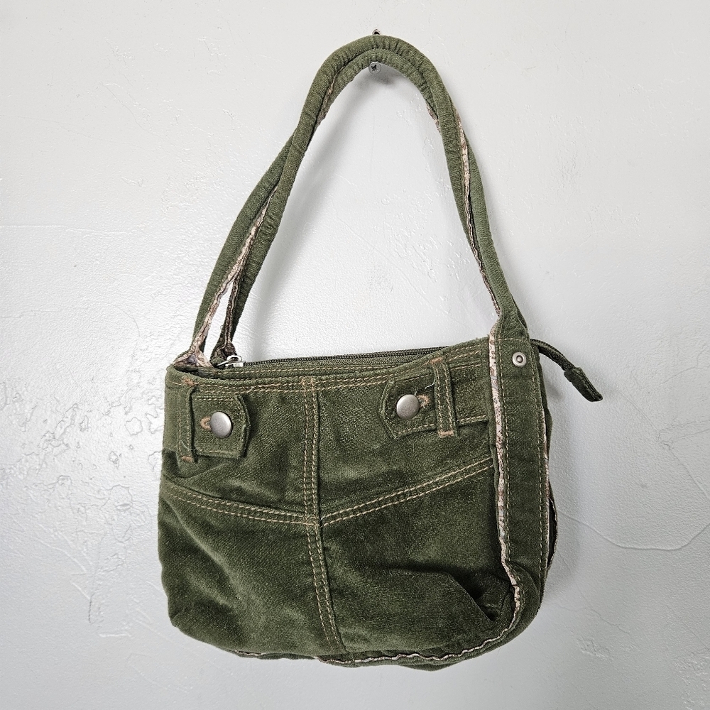 Maurices Vintage Olive Green Velour Ribbed Women's Shoulder Bag Small Y2K